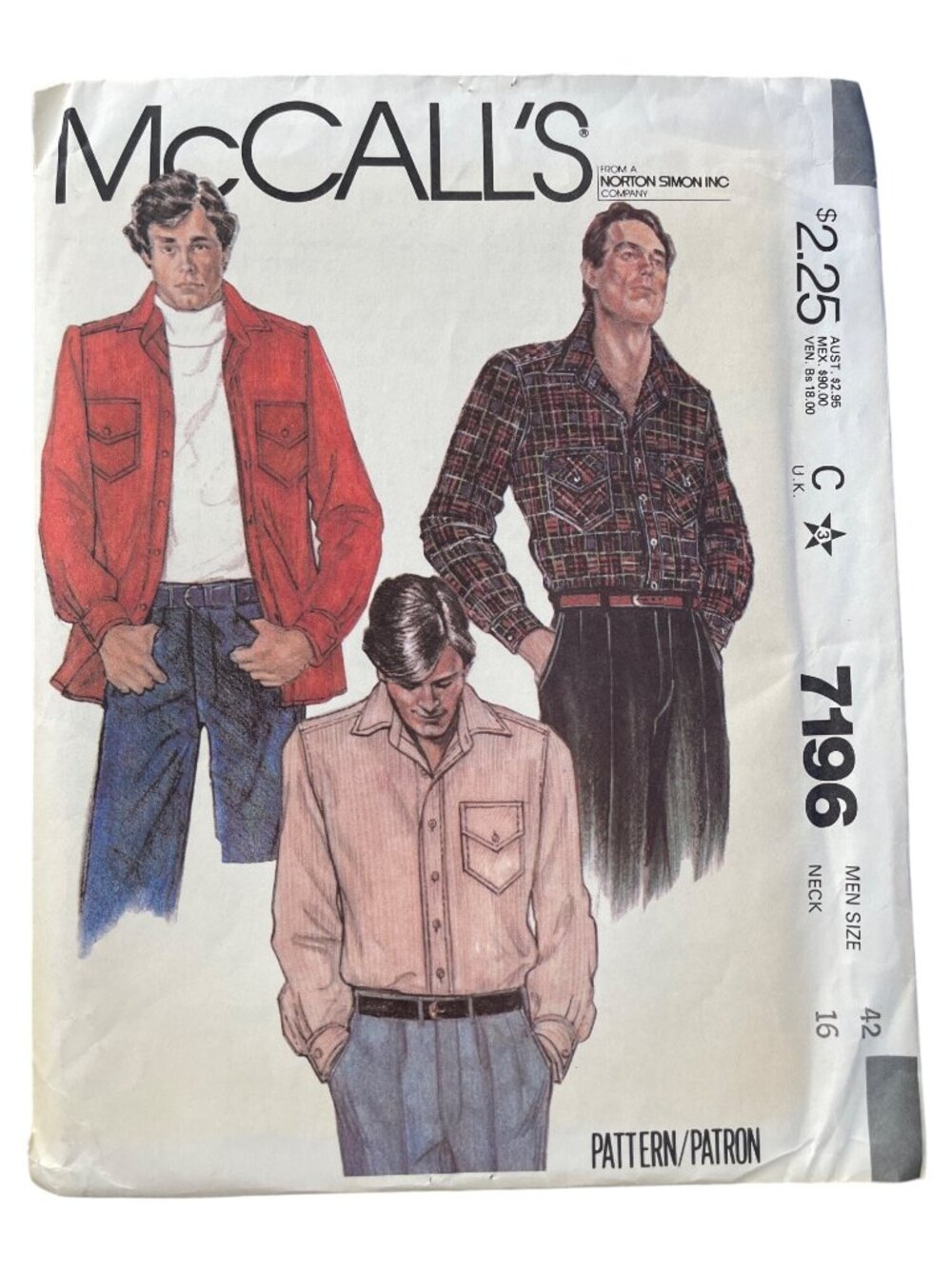 Vintage 80s McCalls 7196 Pattern Size 42 Neck 16 Mens Shirt or Shirt Jacket CUT
